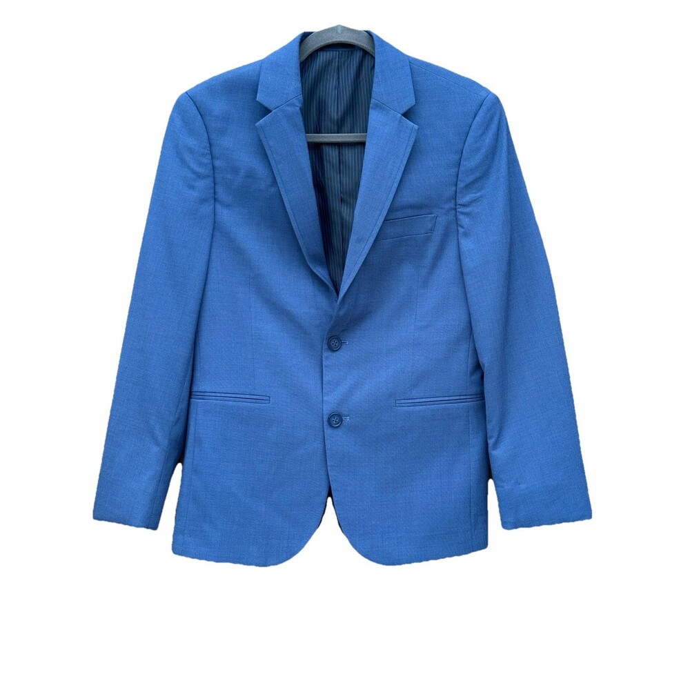 Calvin Klein Mens Blazer  slim-fit suit jacket Light Blue 2 Button Coat Wool
